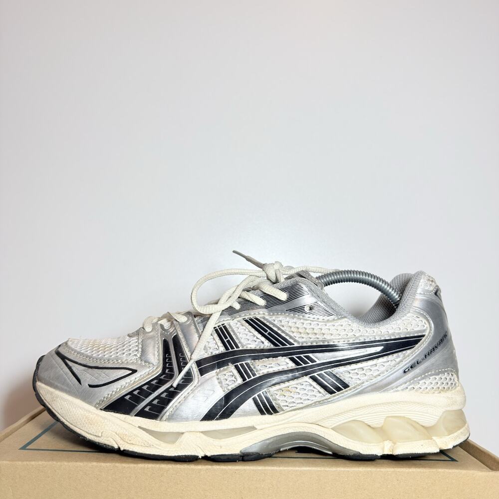 ASICS Gel-Kayano 14 Metallic Silver Cream White Mens Running Shoes Size 10.5